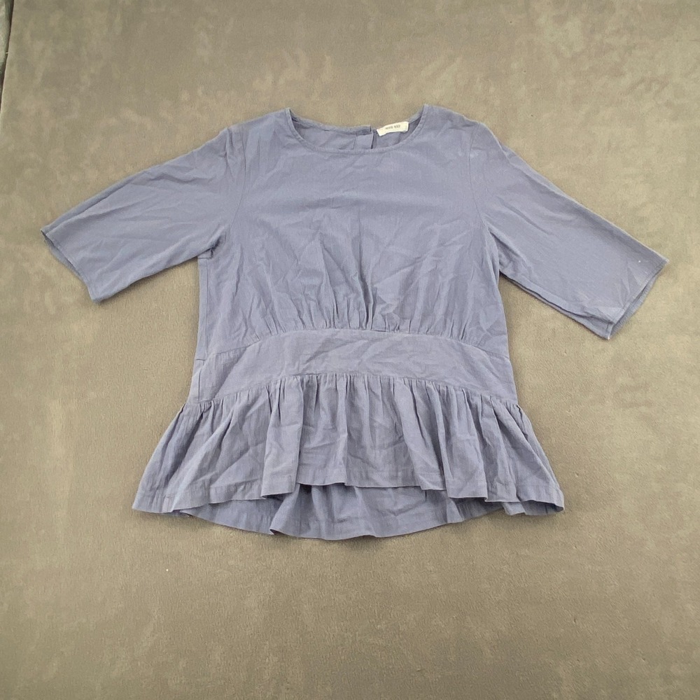 Mod Ref Blouse Top Sz XS Blue‎ Lace Mesh Elbow Sleeve Babydoll